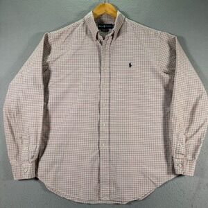Vintage Ralph Lauren Button Down Shirt Mens XL Orange‎ Blue Plaid Small Pony